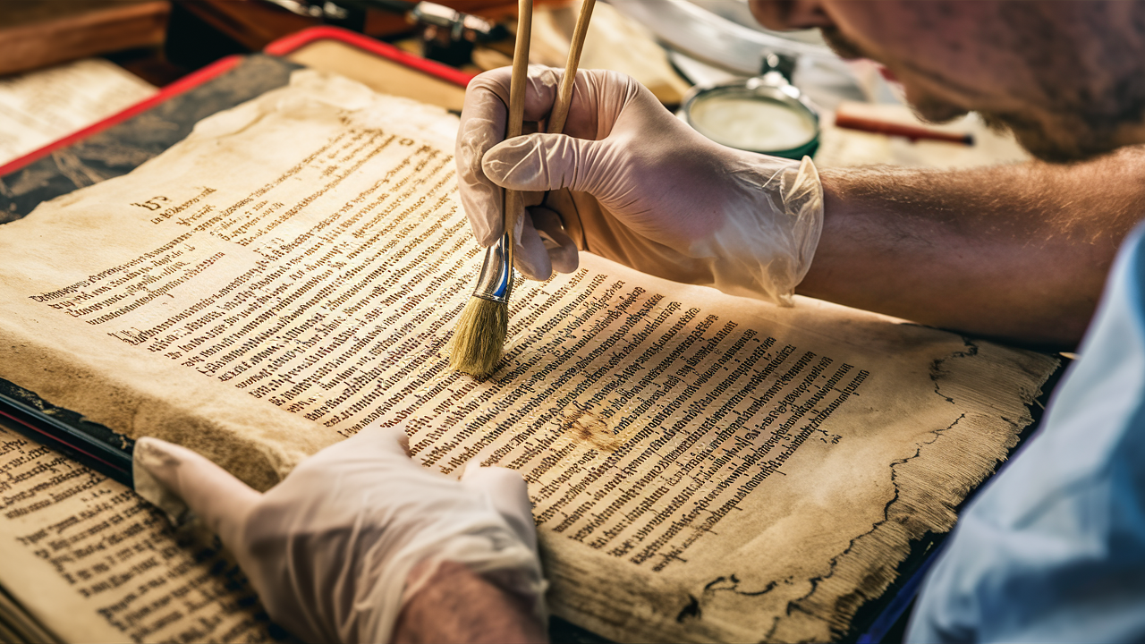 AI digitally restoring damaged ancient manuscripts