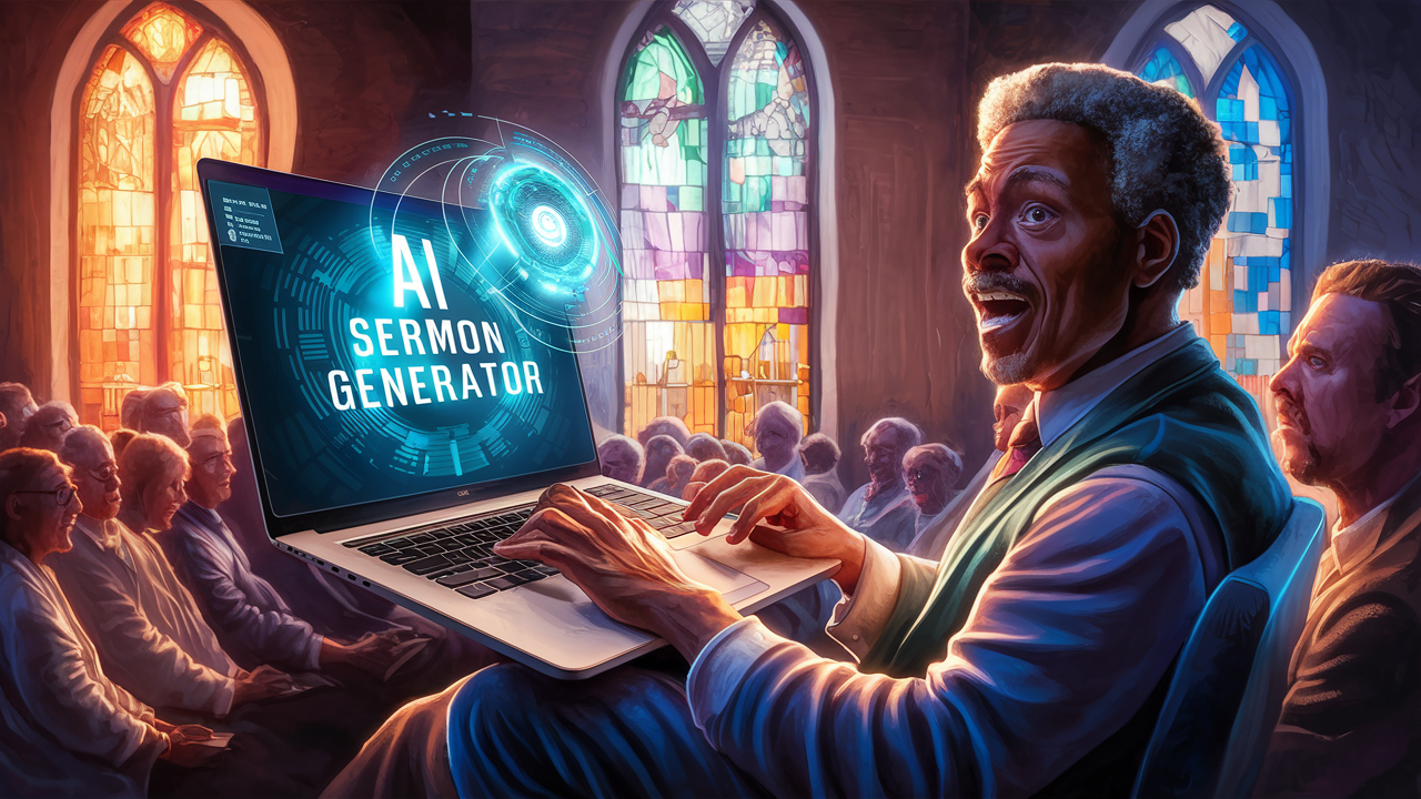 Laptop with AI sermon generator