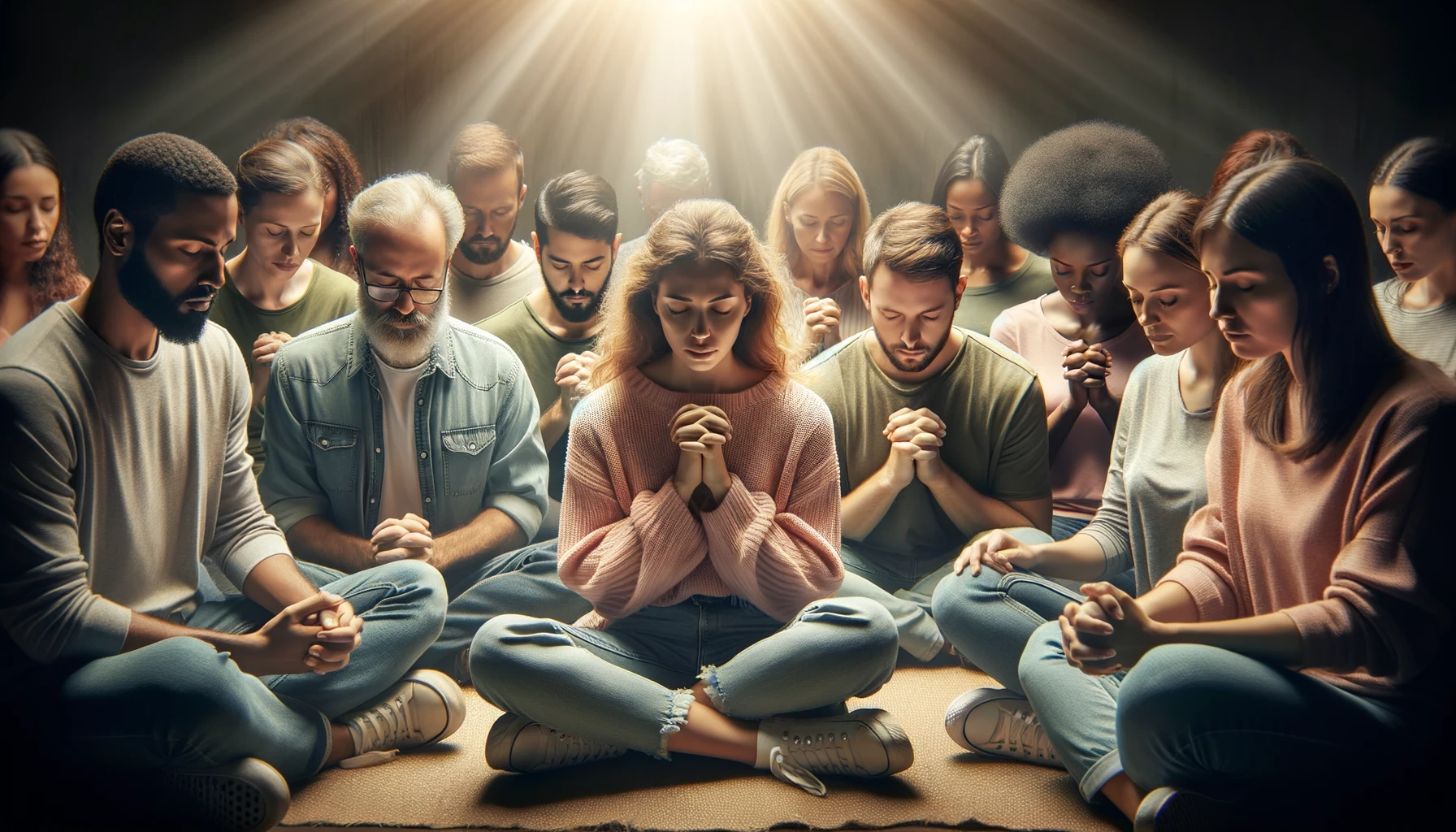 diverse group of christians praying