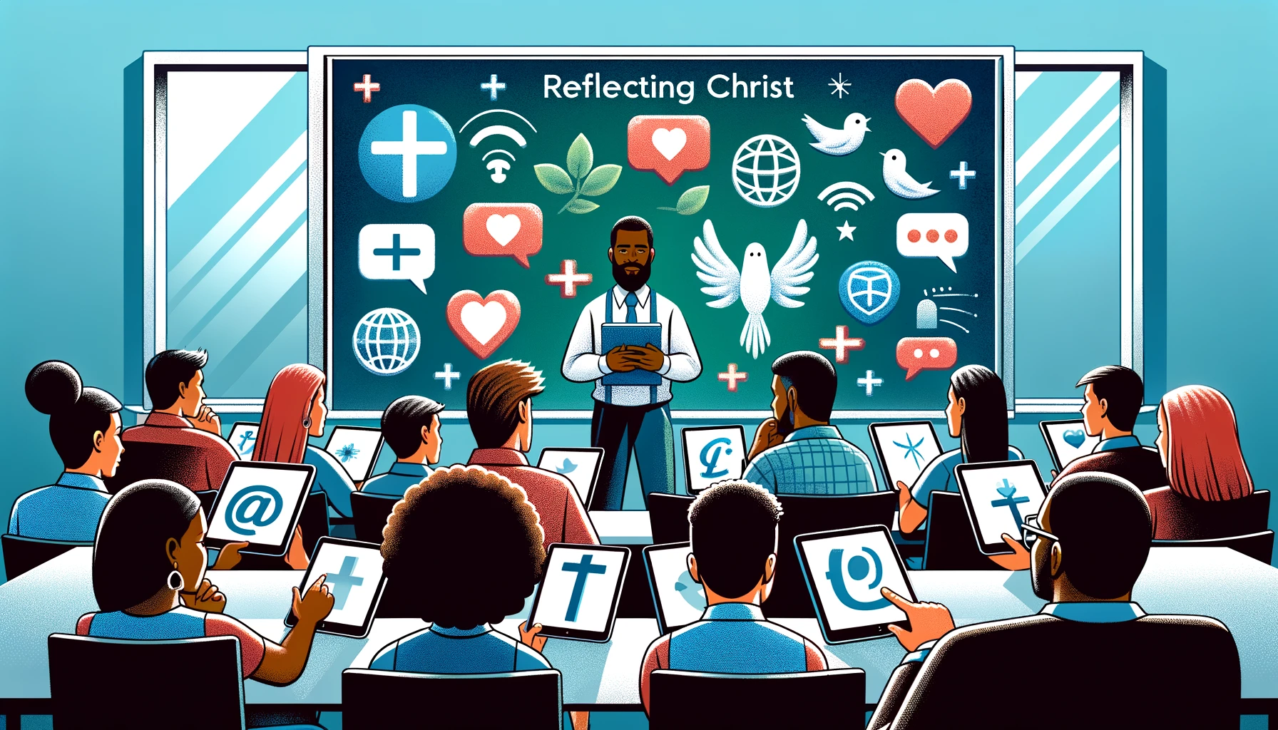 an image of a community reflecting christ with ai in digital interactions